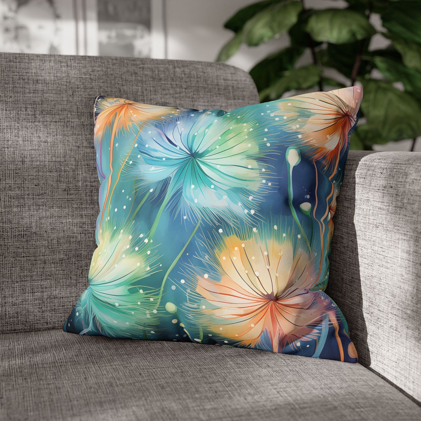 Faux Suede Pillowcase Dandelions Design