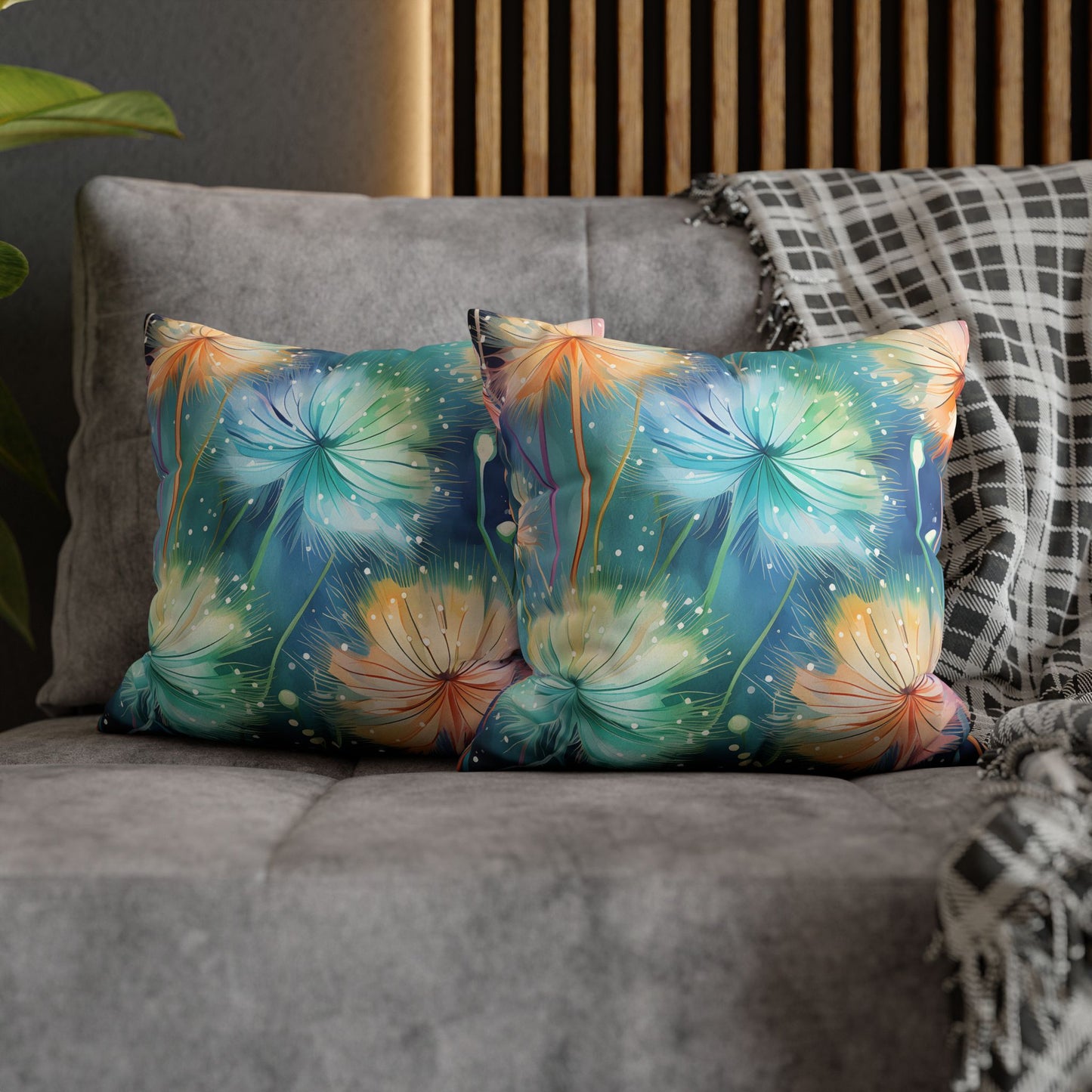 Faux Suede Pillowcase Dandelions Design
