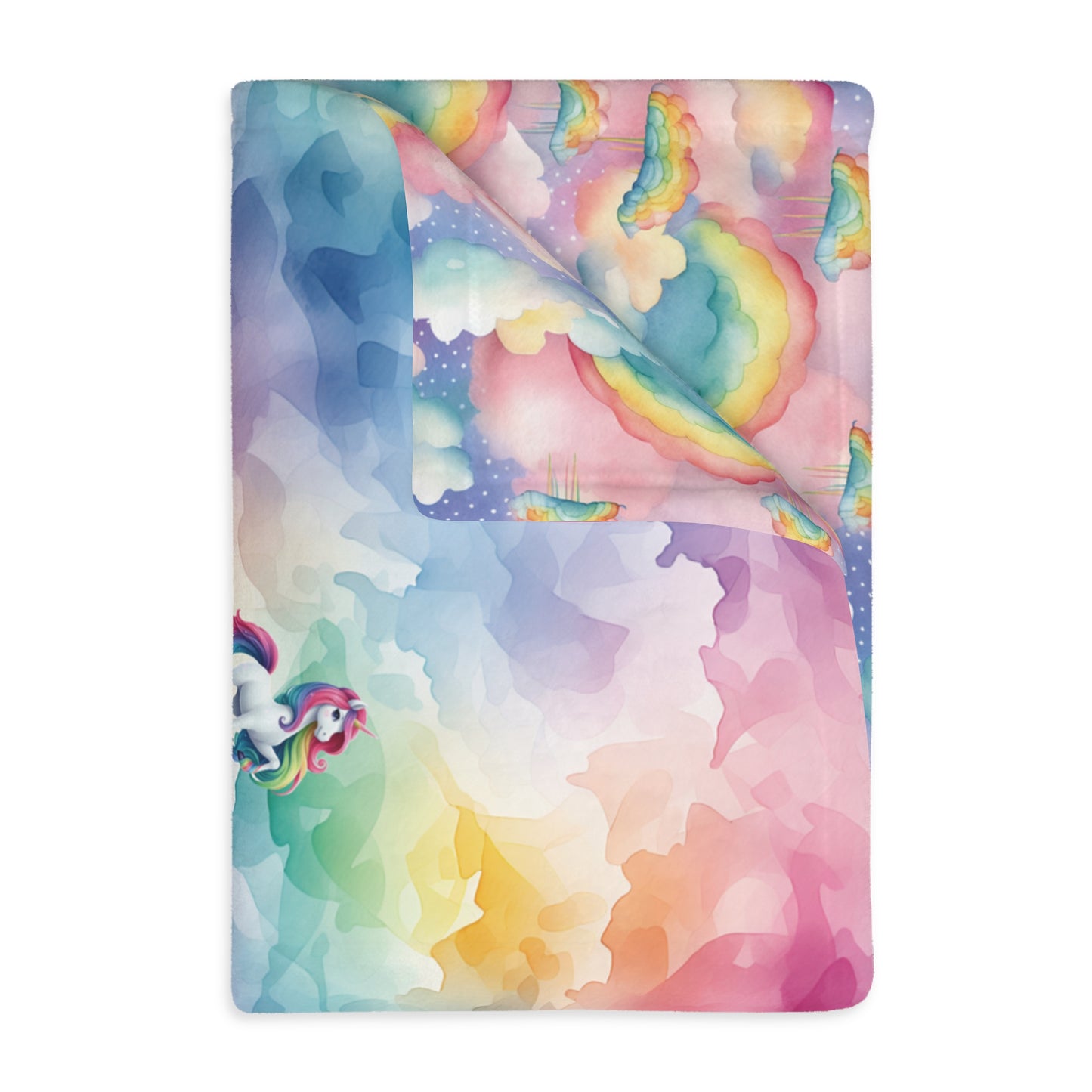 Personalised Unicorn - Rainbow Velveteen Microfiber Blanket / Double Sided Print
