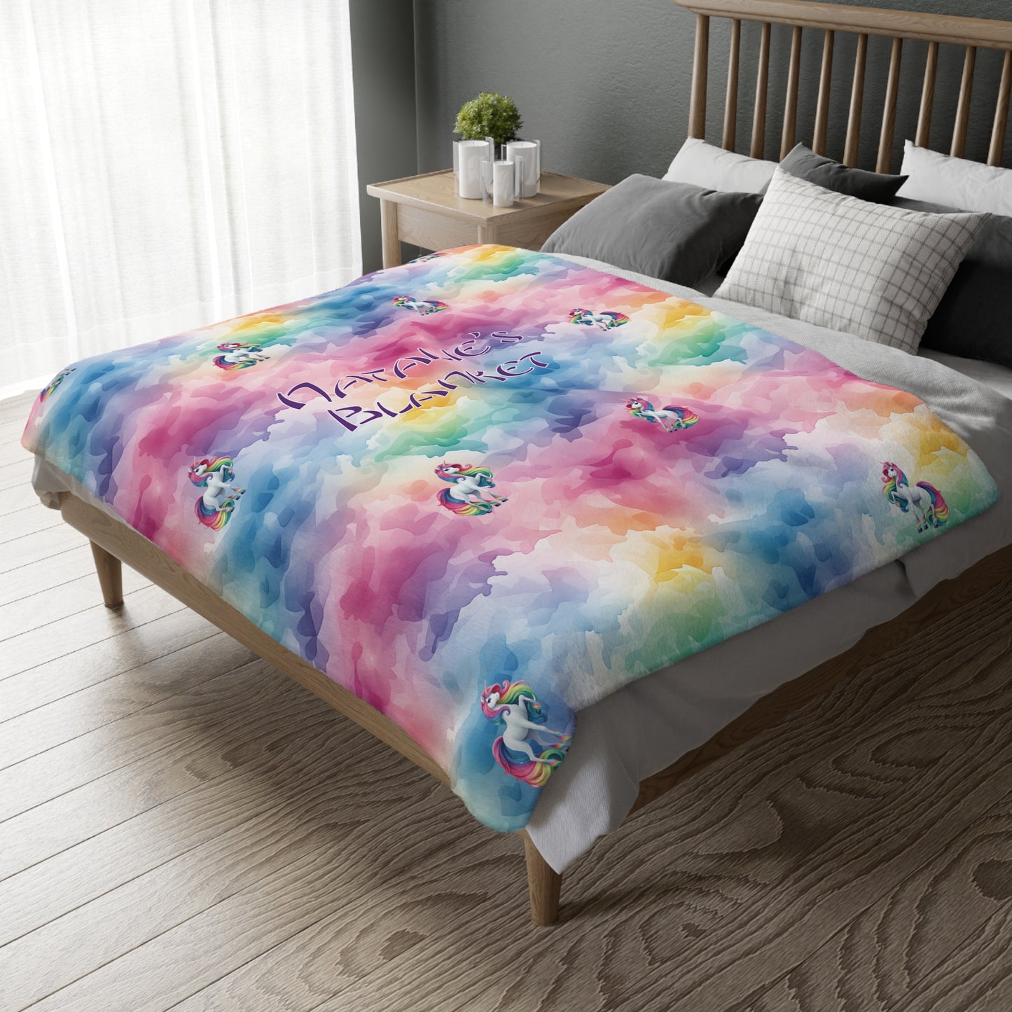 Personalised Unicorn - Rainbow Velveteen Microfiber Blanket / Double Sided Print
