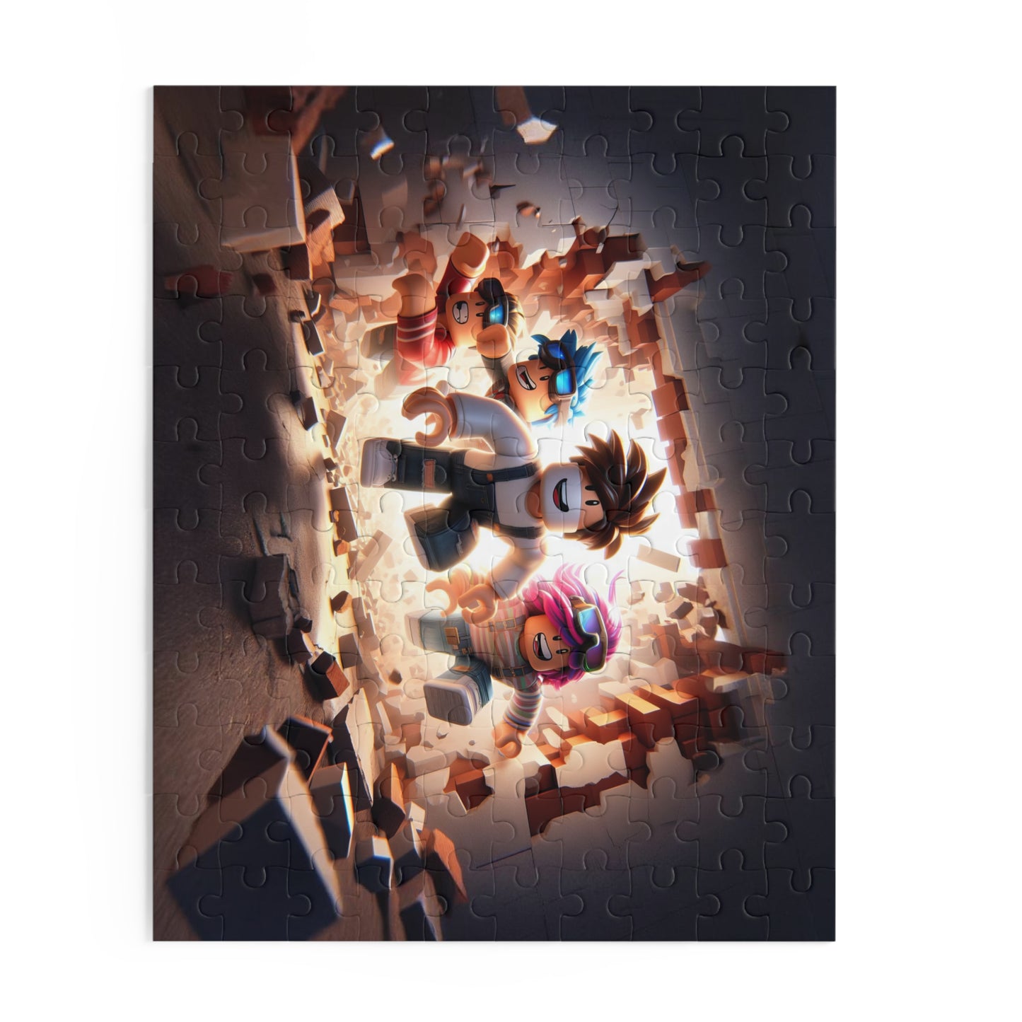 Jigsaw puzzle with character pieces on a dark background