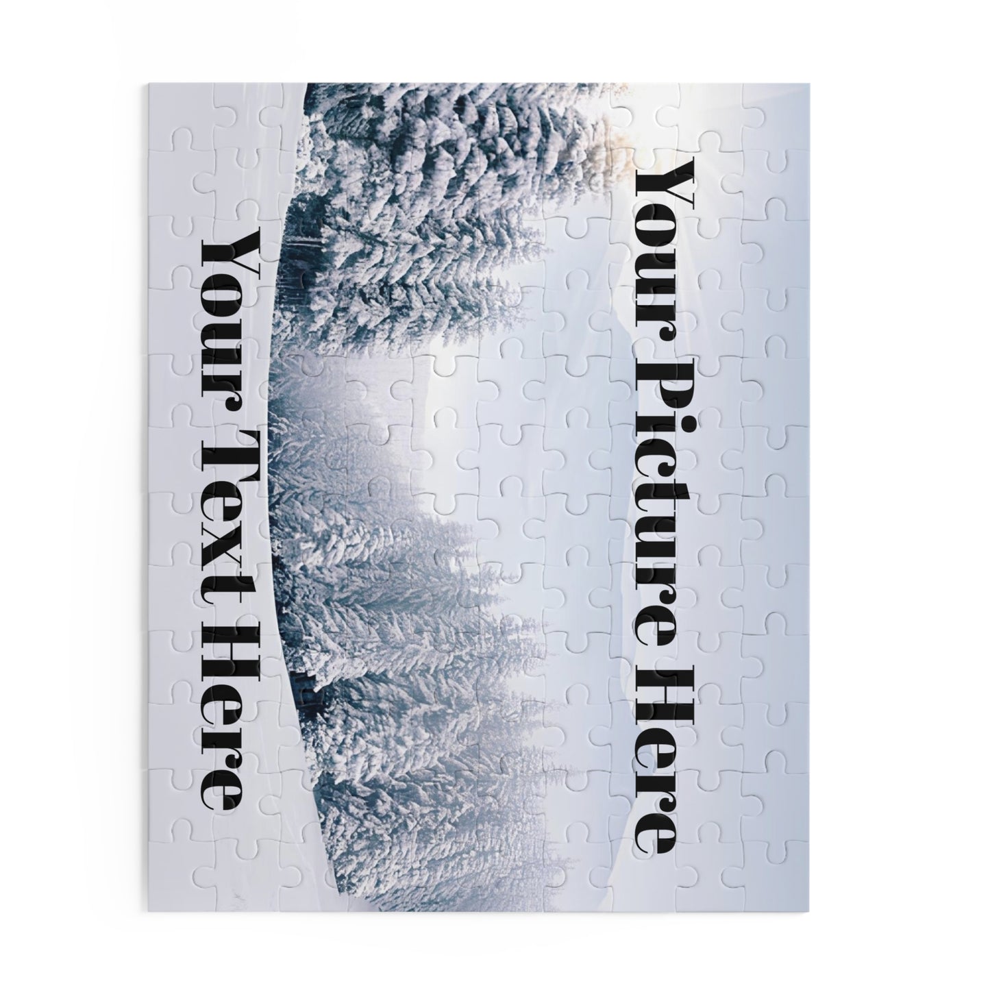 Jigsaw puzzle with text 'Your Text Here' and 'Your Picture Here' on a white background
