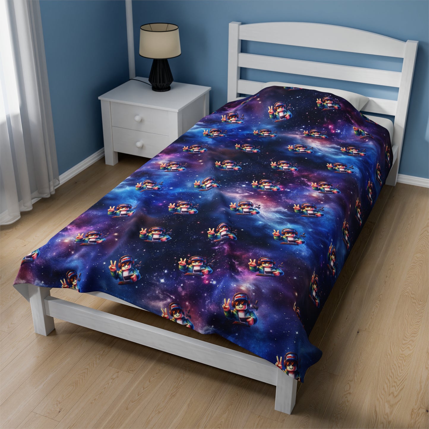 Personalised Space Galaxy Velveteen Plush Blanket / Roblox Character Throw Blanket