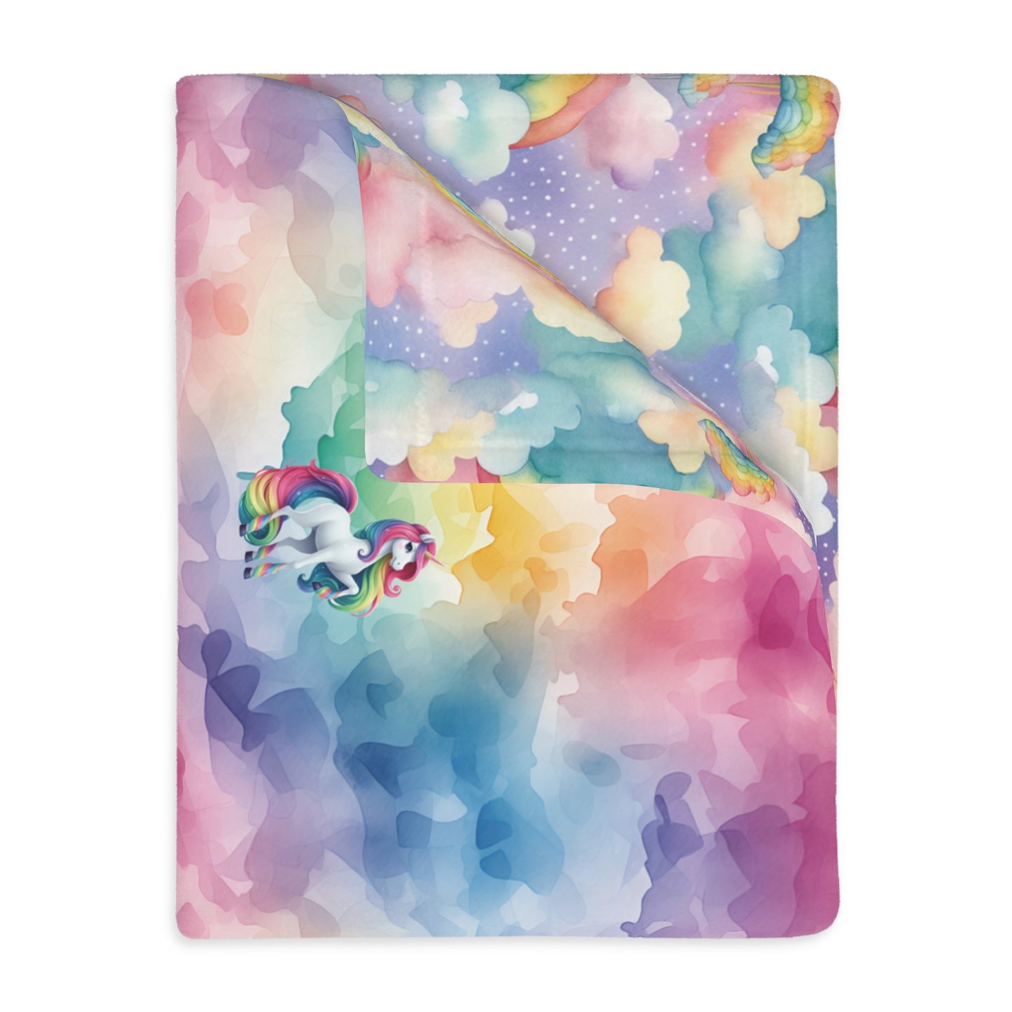 Personalised Unicorn - Rainbow Velveteen Microfiber Blanket / Double Sided Print