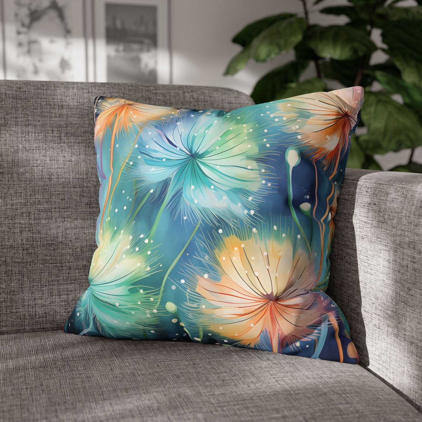 Faux Suede Pillowcase Dandelions Design