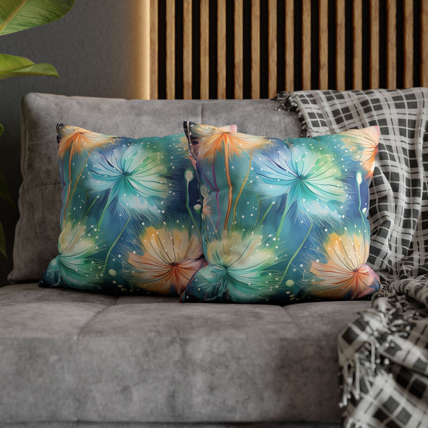 Faux Suede Pillowcase Dandelions Design