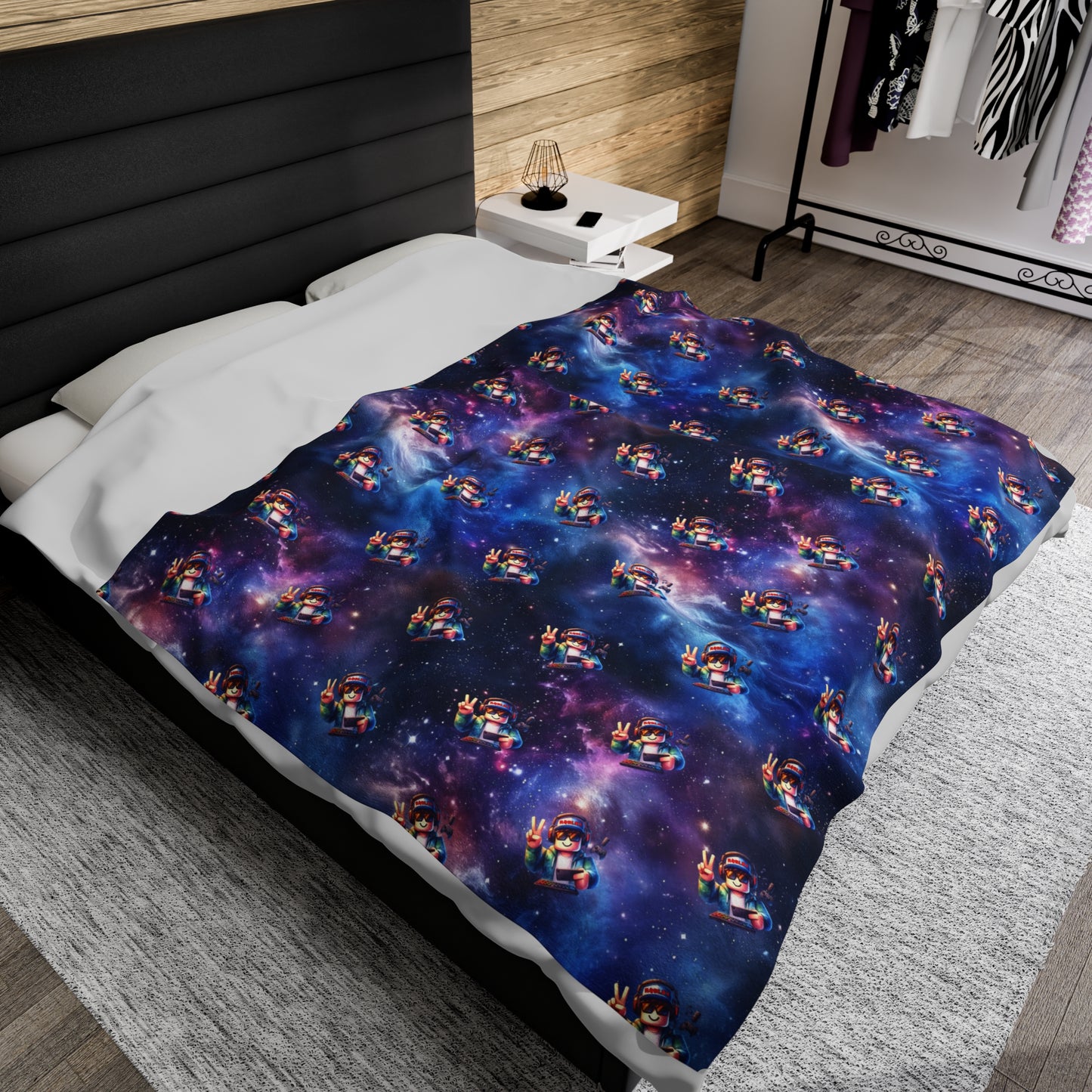 Personalised Space Galaxy Velveteen Plush Blanket / Roblox Character Throw Blanket