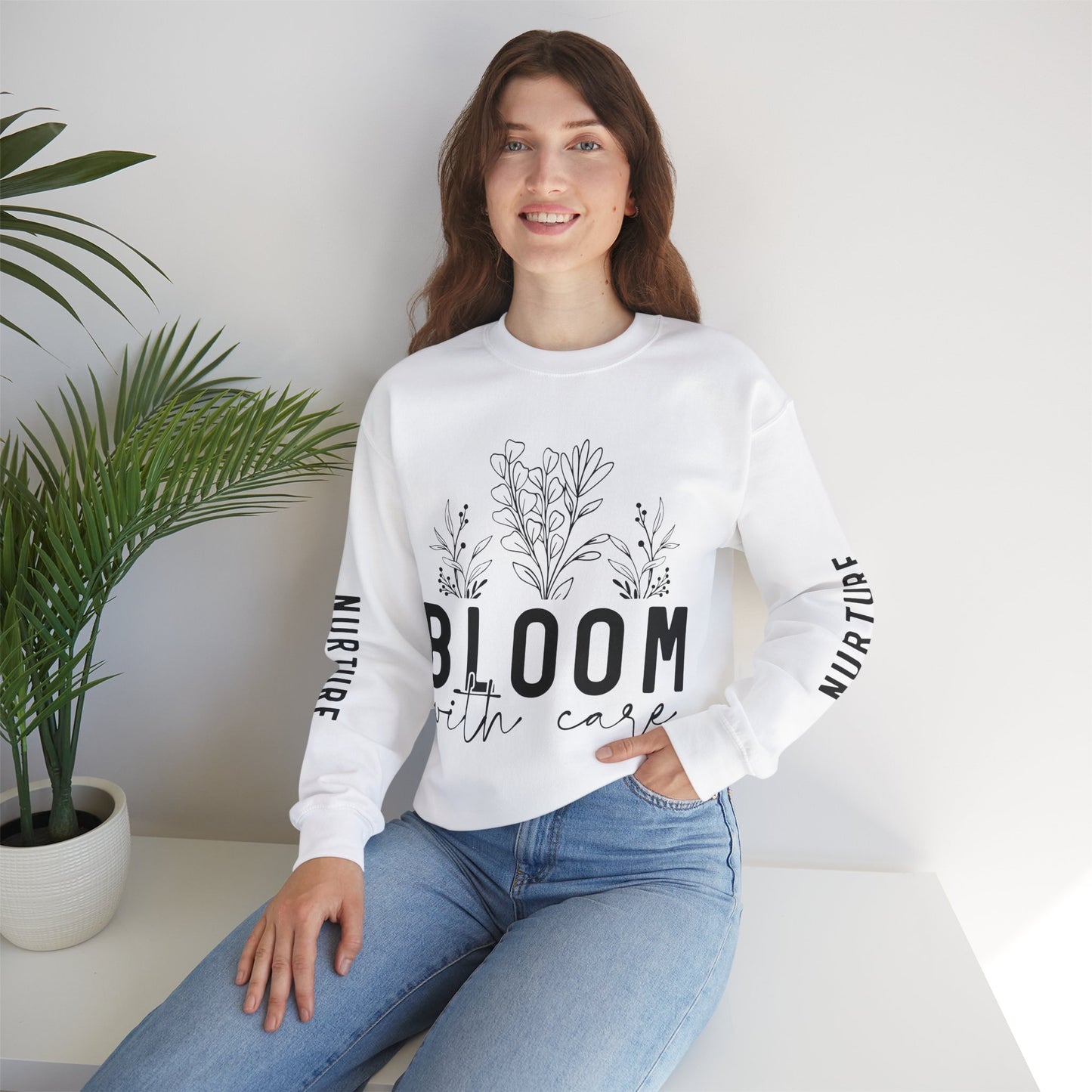 Bloom with Care Mental Health Motivational Quote Sweatshirt Unisex