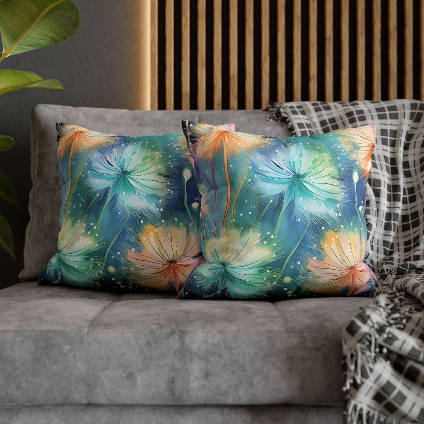 Faux Suede Pillowcase Dandelions Design