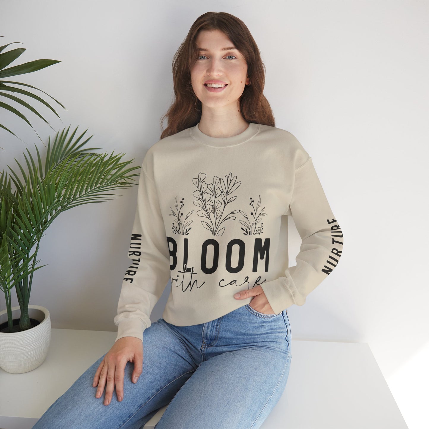 Bloom with Care Mental Health Motivational Quote Sweatshirt Unisex