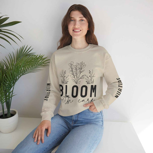 Bloom with Care Mental Health Motivational Quote Sweatshirt Unisex
