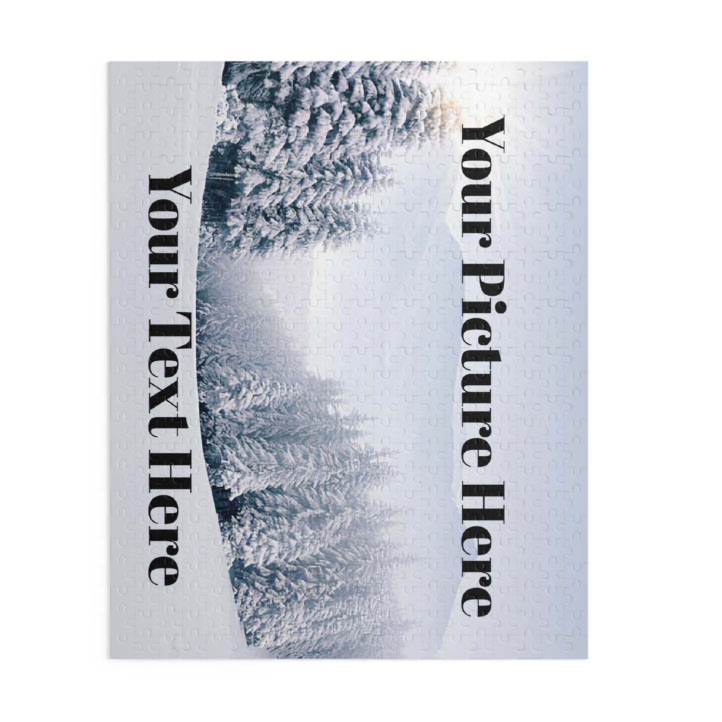 Placeholder card with text 'Your Picture Here' and 'Your Text Here' on a snowy mountain background