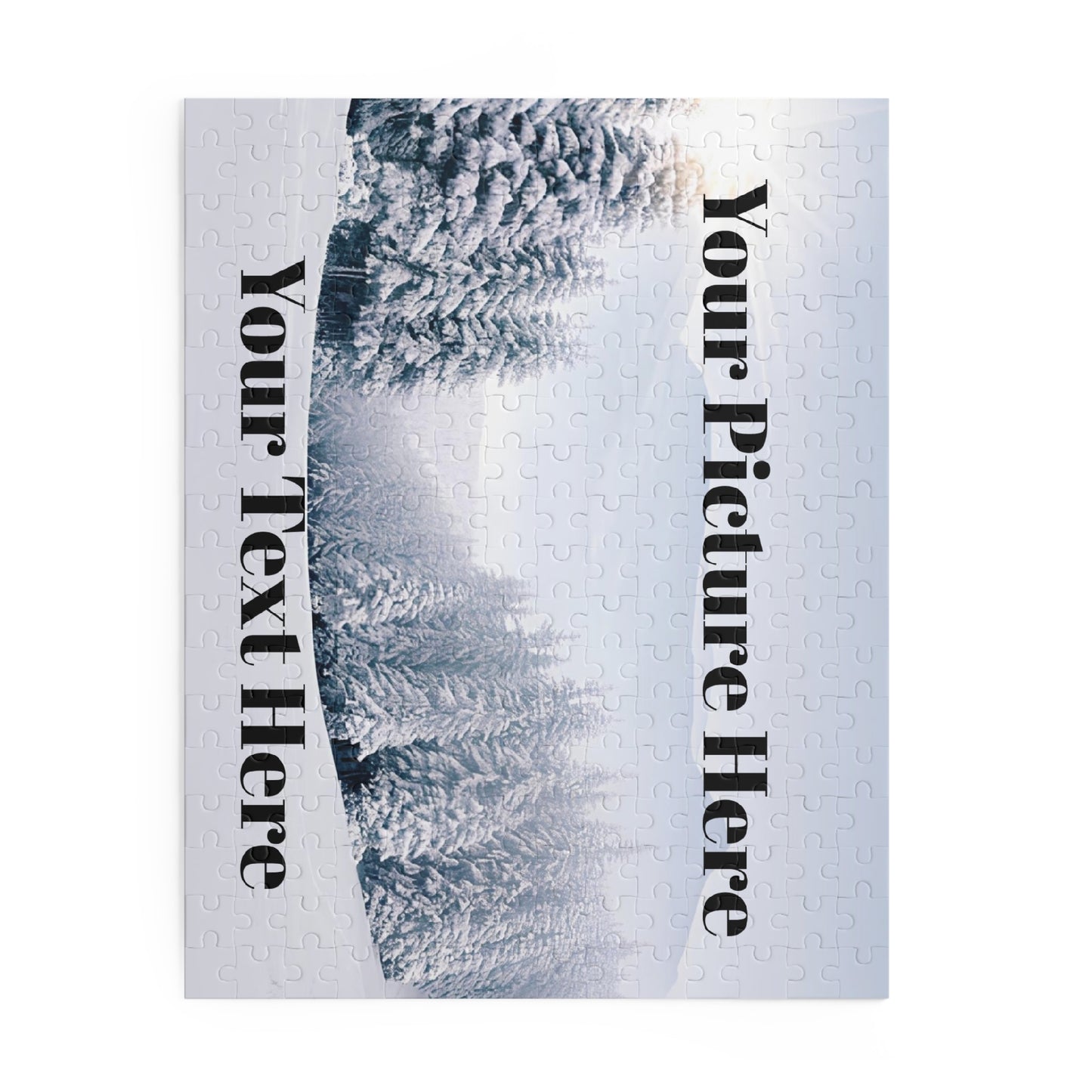 Blank photo album with text 'Your Text Here' and 'Your Picture Here' on a white background