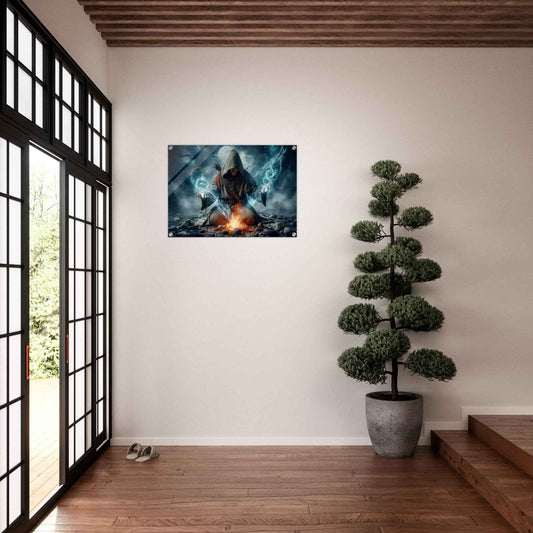 Mage casting spells / fire & water / World of Warcraft / Glossy Acrylic Wall Art
