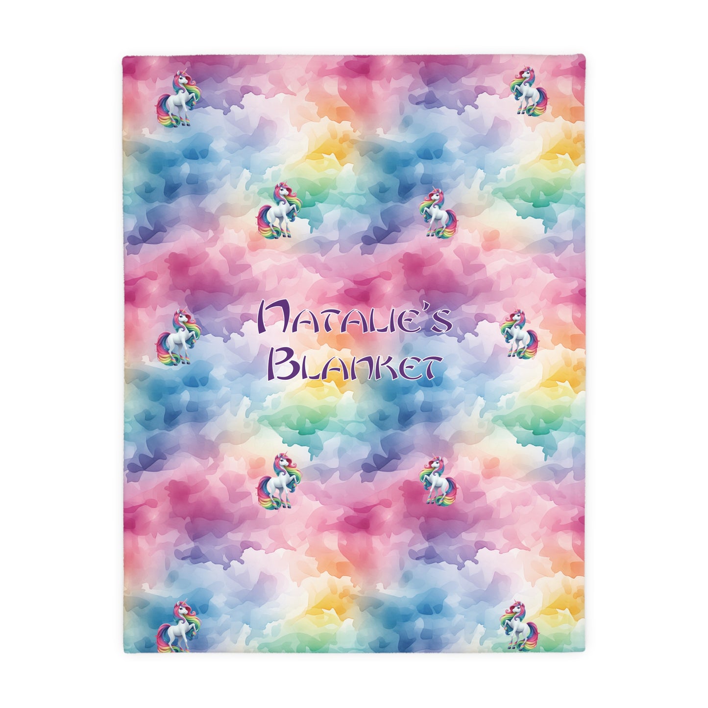 Personalised Unicorn - Rainbow Velveteen Microfiber Blanket / Double Sided Print