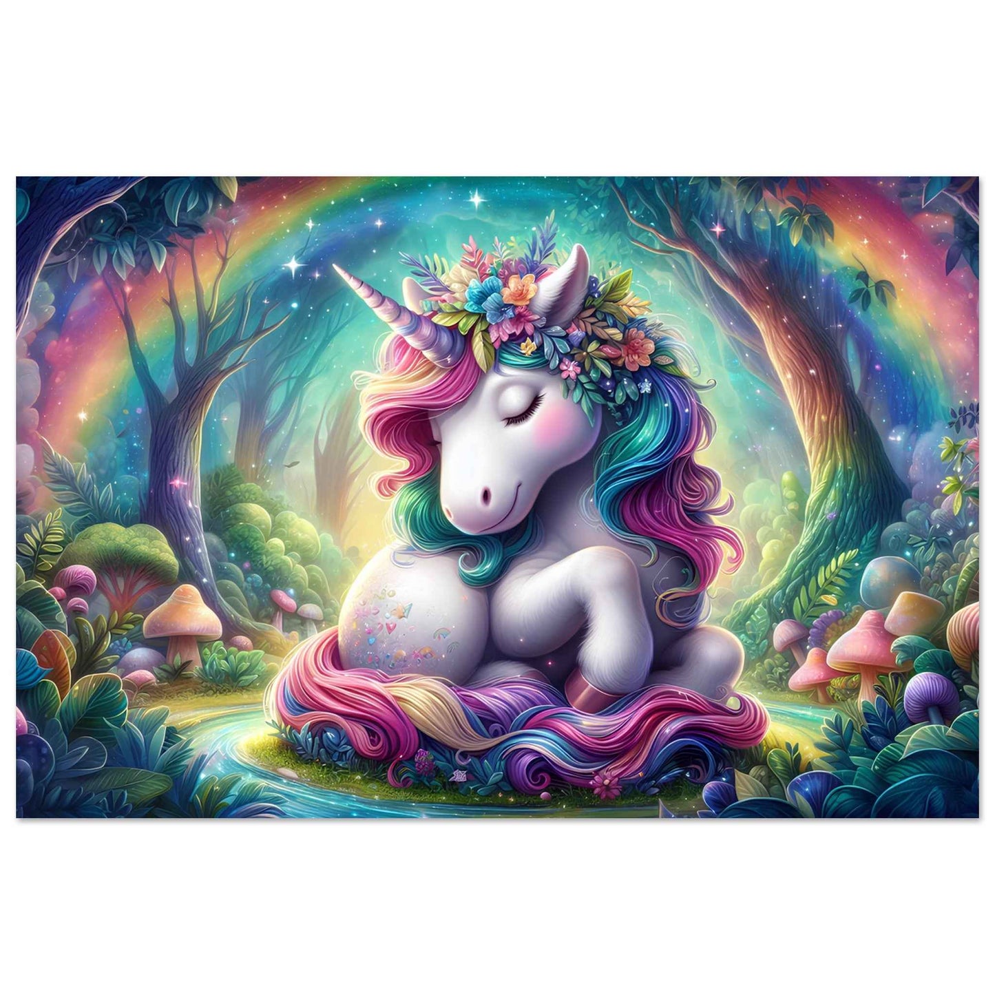 Unicorn / forest / rainbow / Aluminum Print