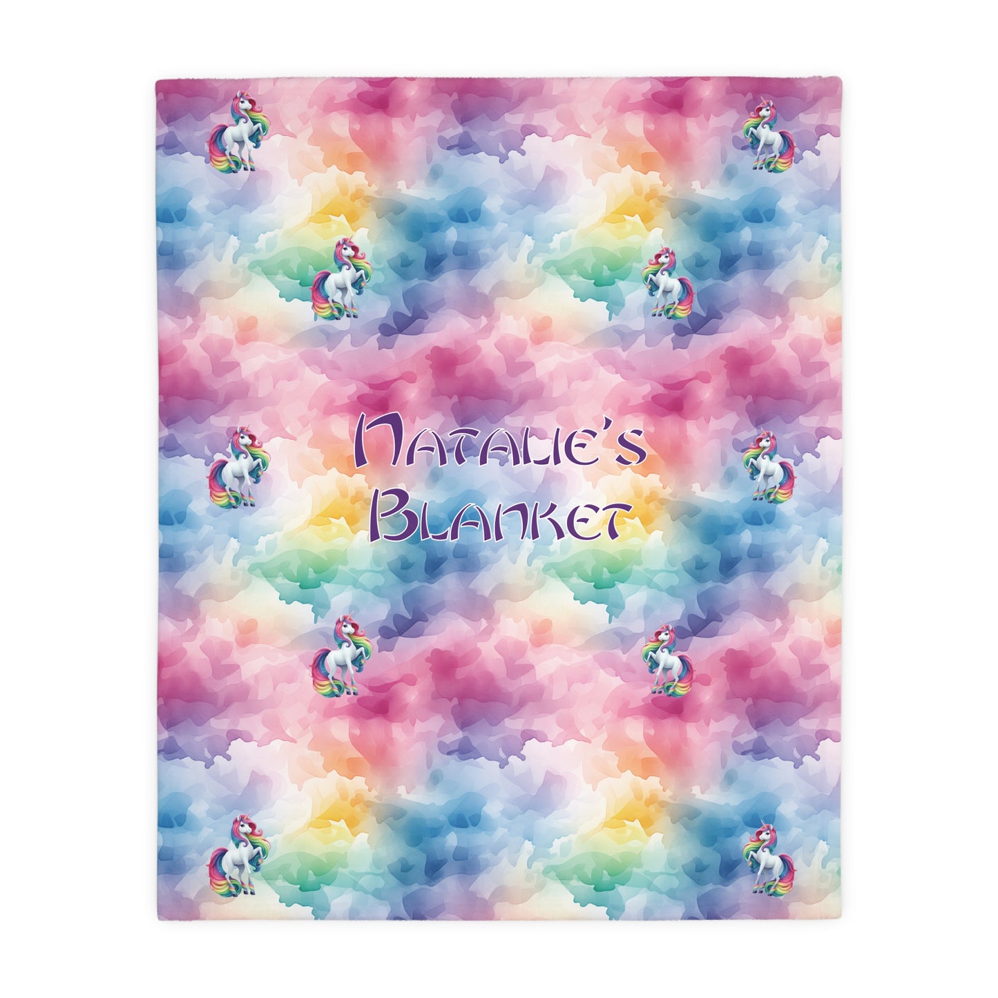 Personalised Unicorn - Rainbow Velveteen Microfiber Blanket / Double Sided Print