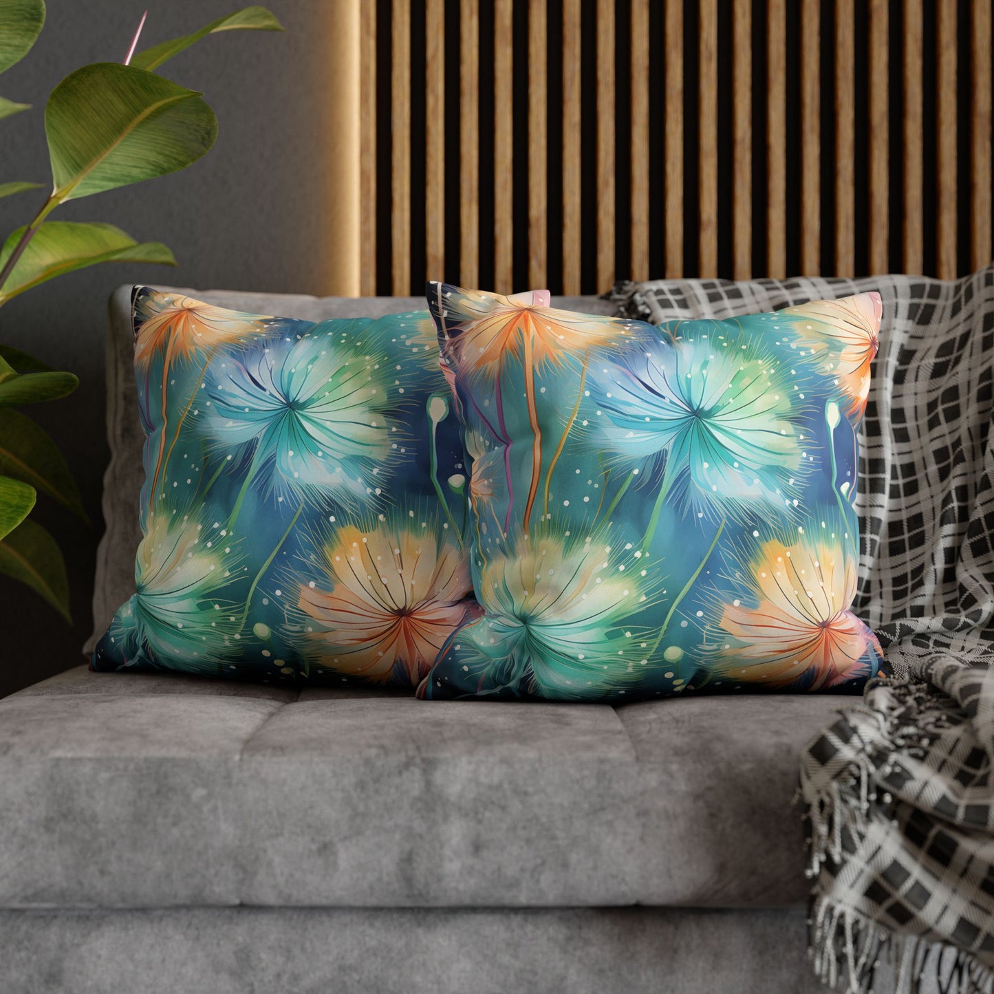 Faux Suede Pillowcase Dandelions Design