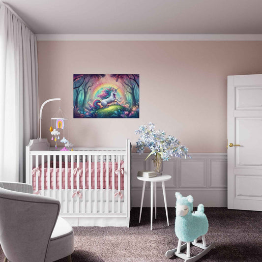 Unicorn / enchanted forest / rainbow / Aluminum Print