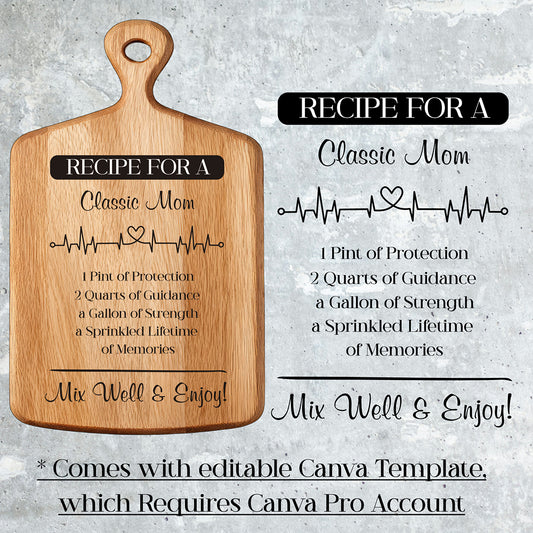 Wooden cutting board with engraved text on a gray background