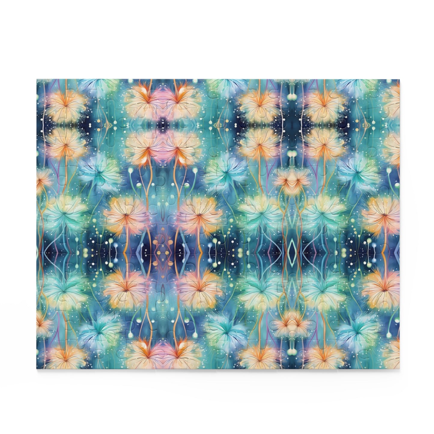 Mandala design with flowers on a blue and green background