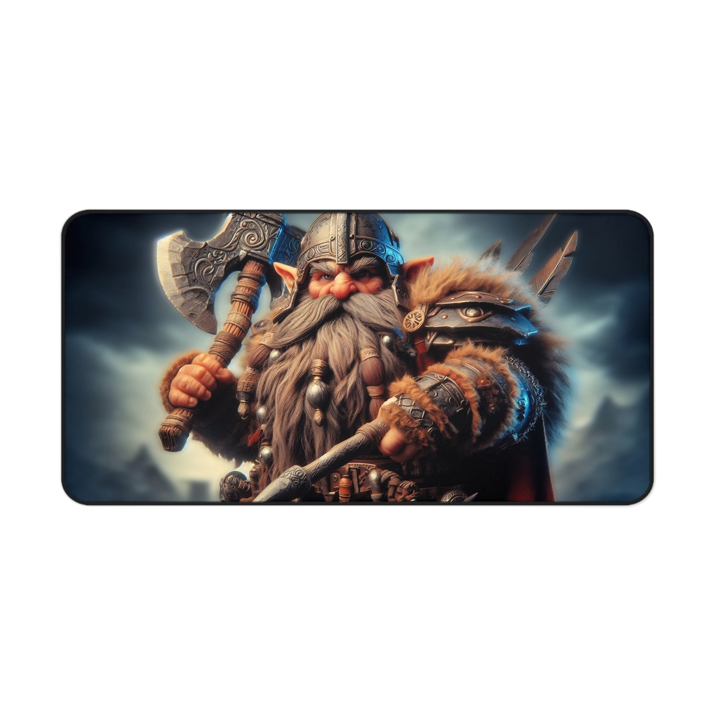 dwarf warrior holding an axe on a dark background