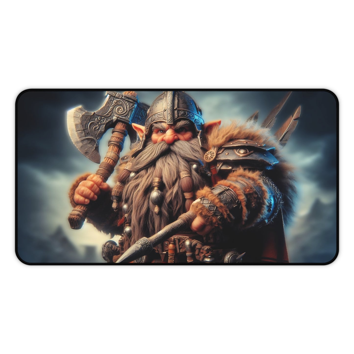 Gnome warrior holding an axe on a dark background
