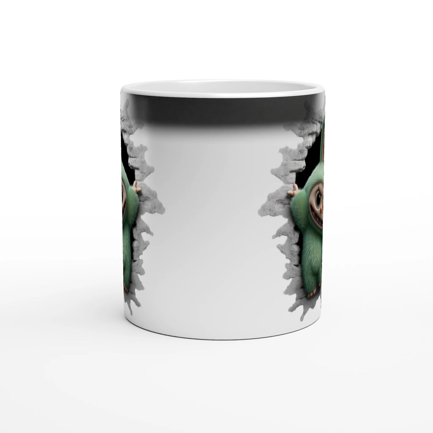 Mug with a design of a green parrot on a white background