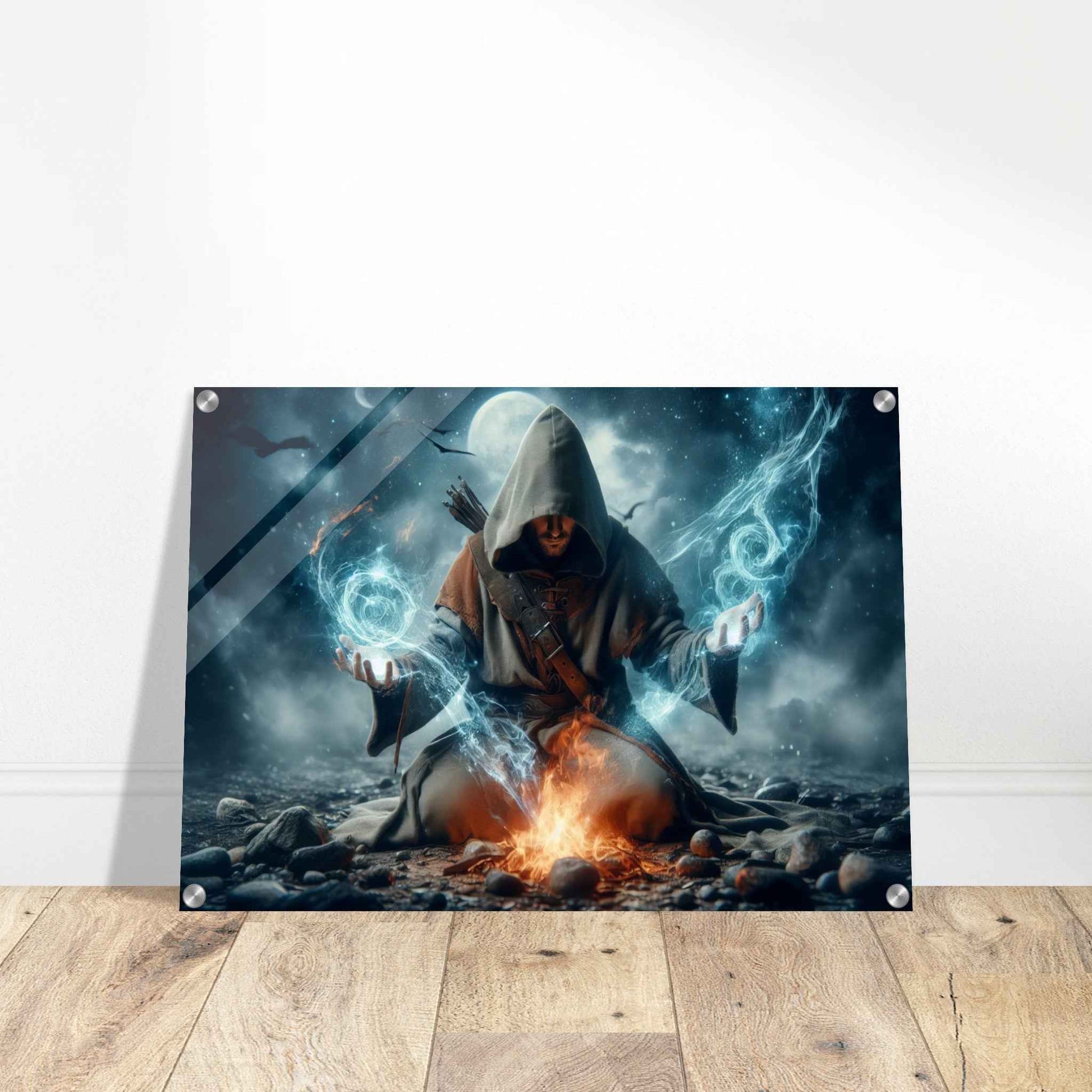 Mage casting spells / fire & water / World of Warcraft / Glossy Acrylic Wall Art