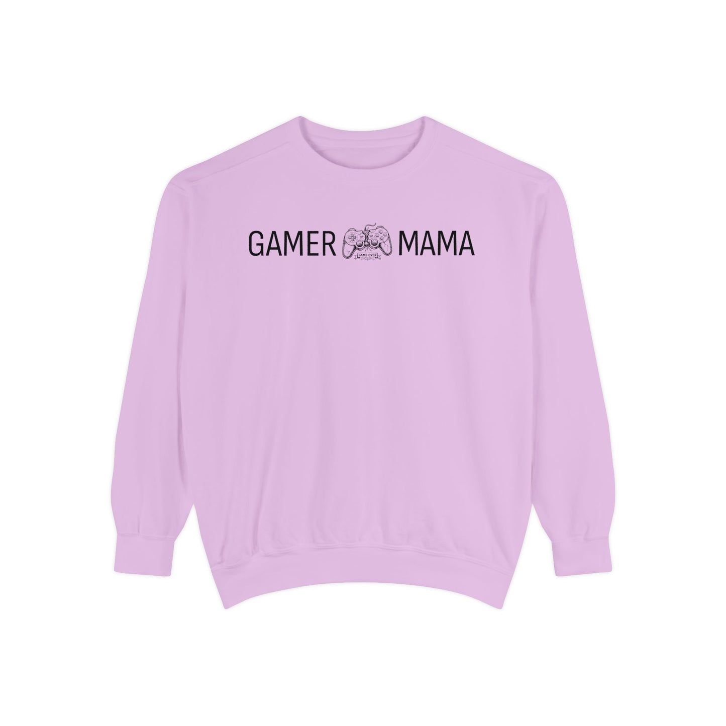 Light pink sweatshirt with 'Gamer Mama' text on a white background