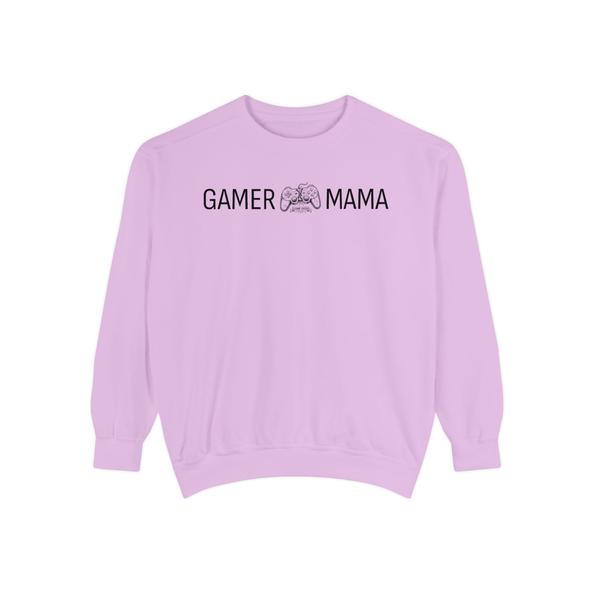 Light pink sweatshirt with 'Gamer Mama' text on a white background