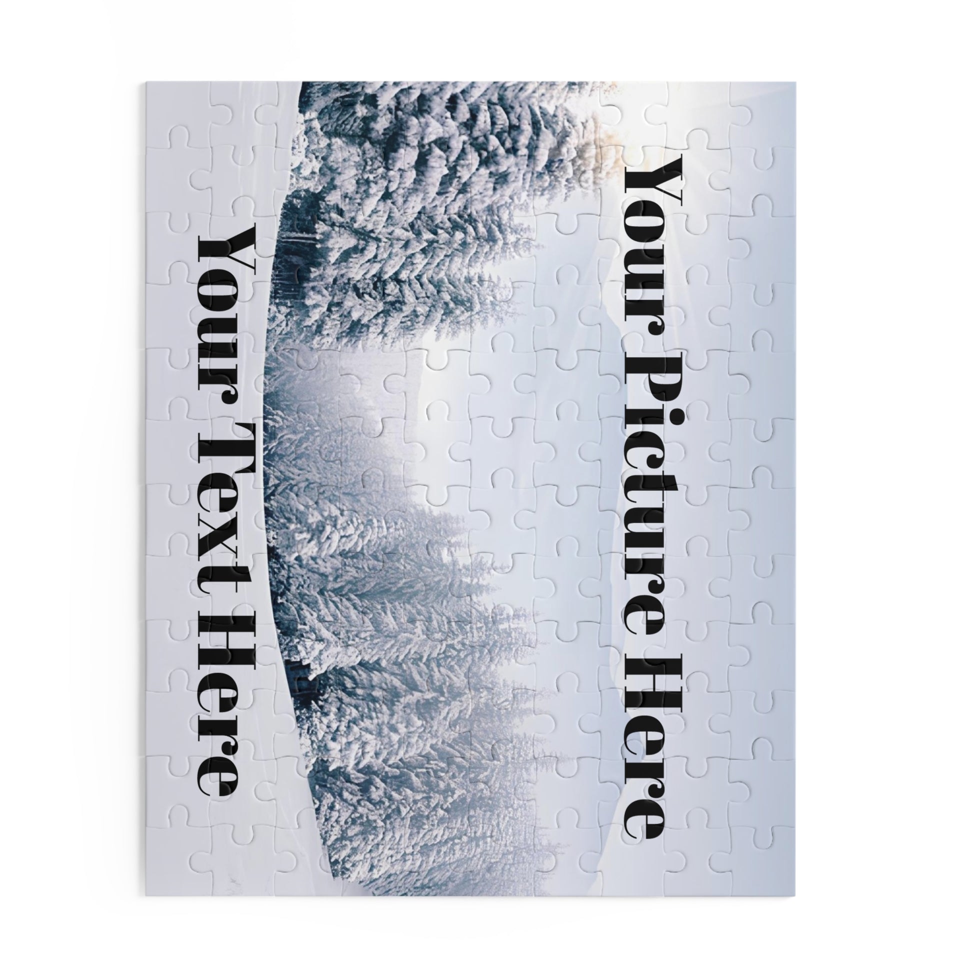 Jigsaw puzzle with text 'Your Text Here' and 'Your Picture Here' on a white background