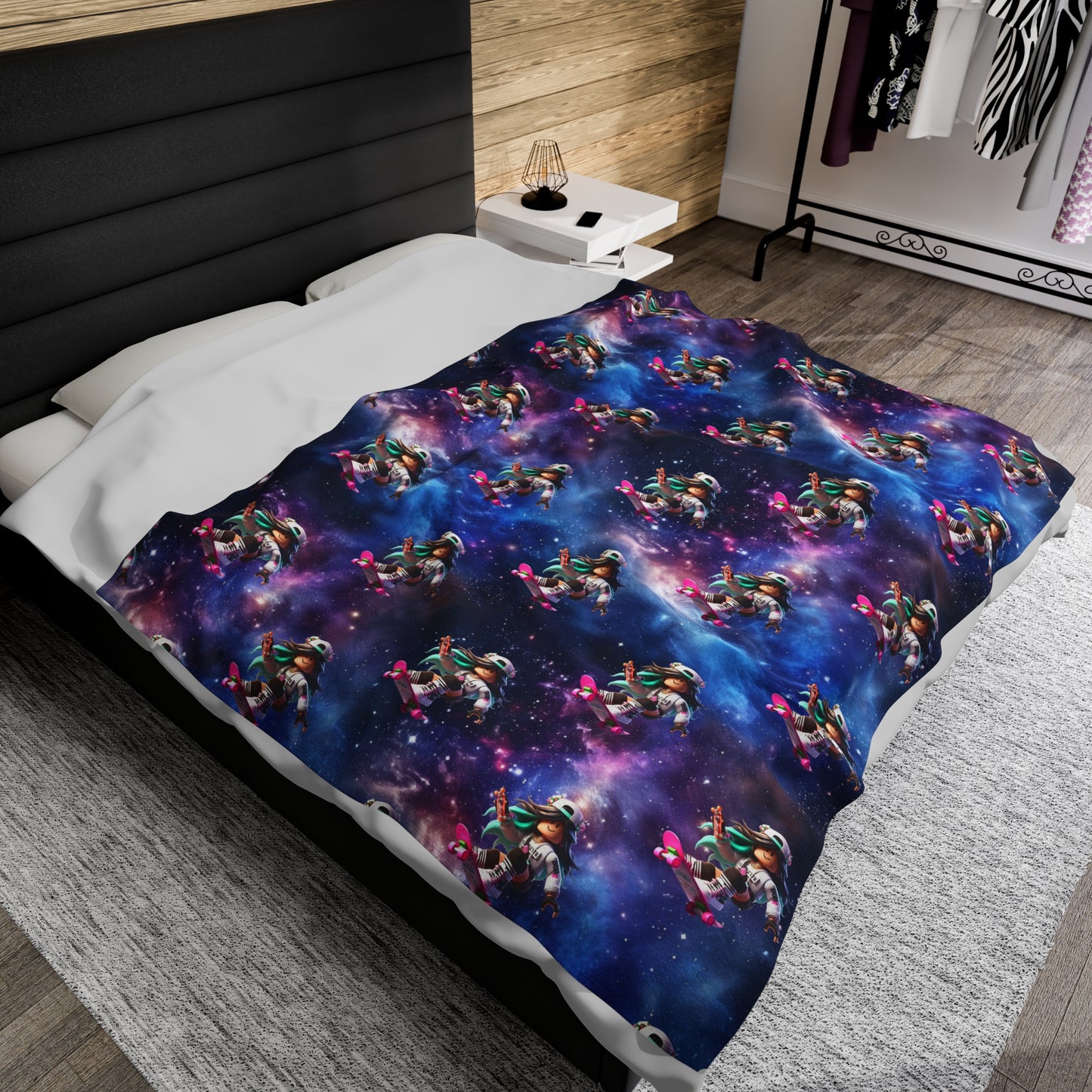 Personalised Galaxy Roblox Skater Girl Velveteen Plush Blanket