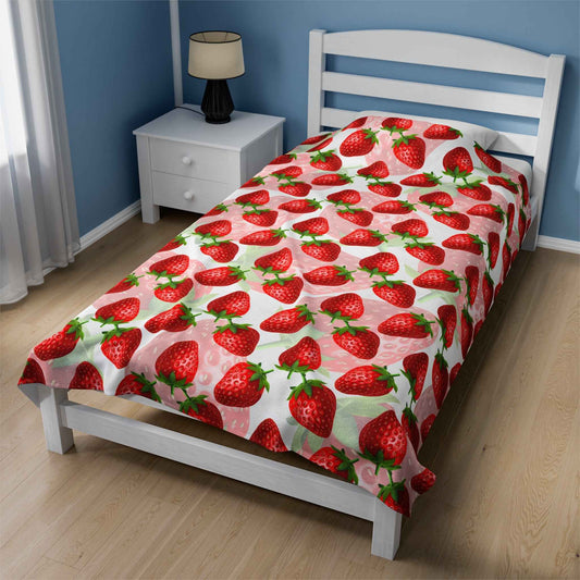 Personalized Velveteen Strawberry Plush Blanket