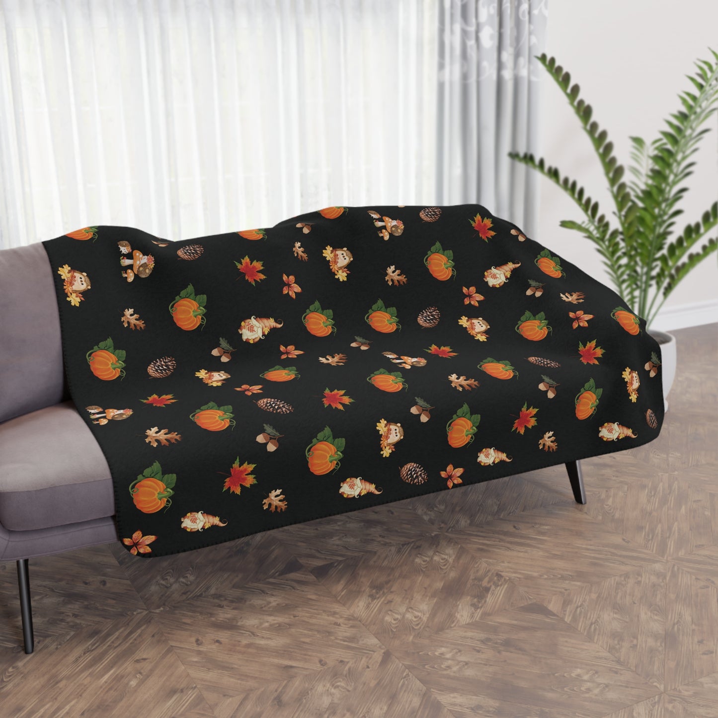 Sherpa Blanket Autumn Pumpkin Gnome Blanket for Cozy Days & Nights at Home or Out, Fall Leaves Decor