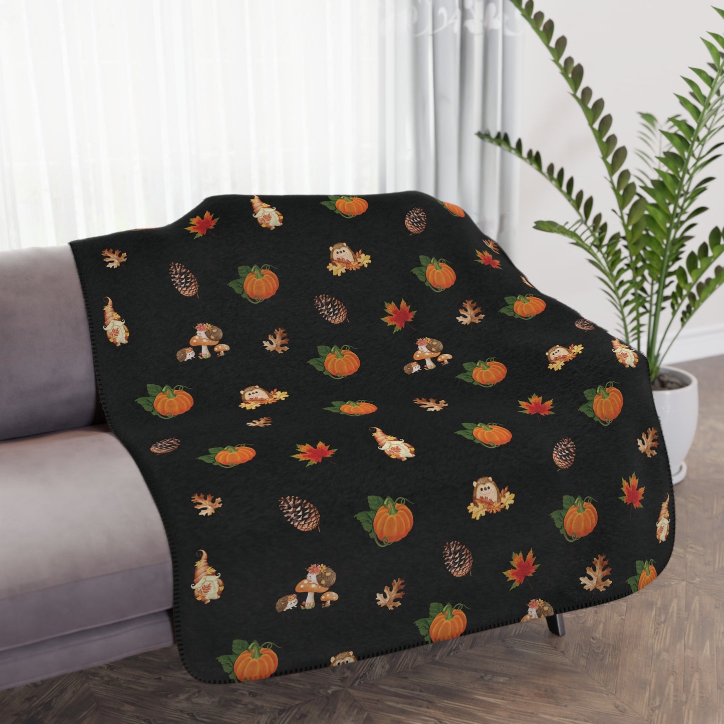 Sherpa Blanket Autumn Pumpkin Gnome Blanket for Cozy Days & Nights at Home or Out, Fall Leaves Decor