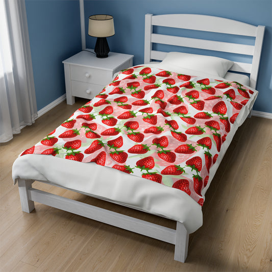 Personalized Velveteen Strawberry Plush Blanket