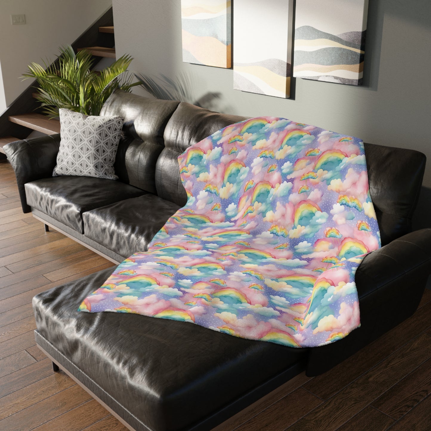 Personalised Unicorn - Rainbow Velveteen Microfiber Blanket / Double Sided Print