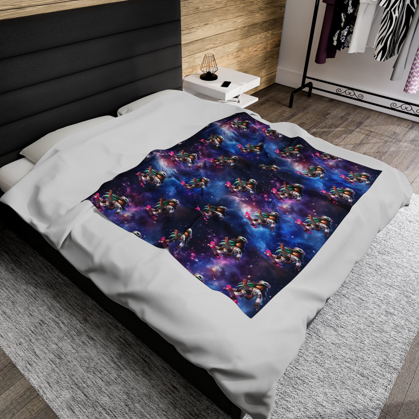 Personalised Galaxy Roblox Skater Girl Velveteen Plush Blanket