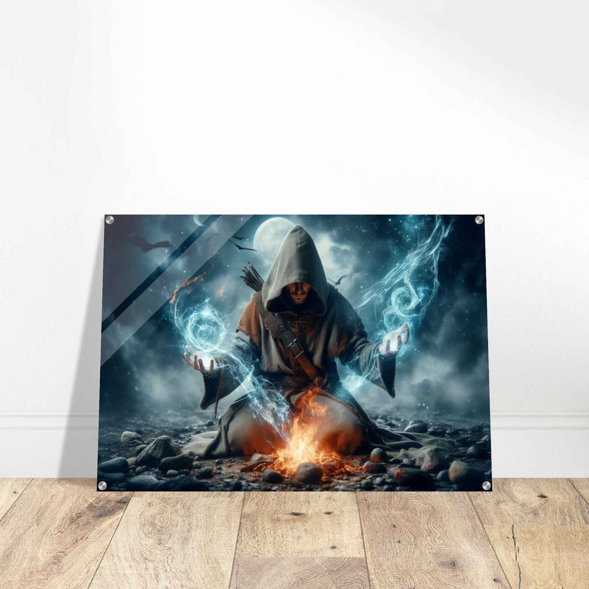 Mage casting spells / fire & water / World of Warcraft / Glossy Acrylic Wall Art