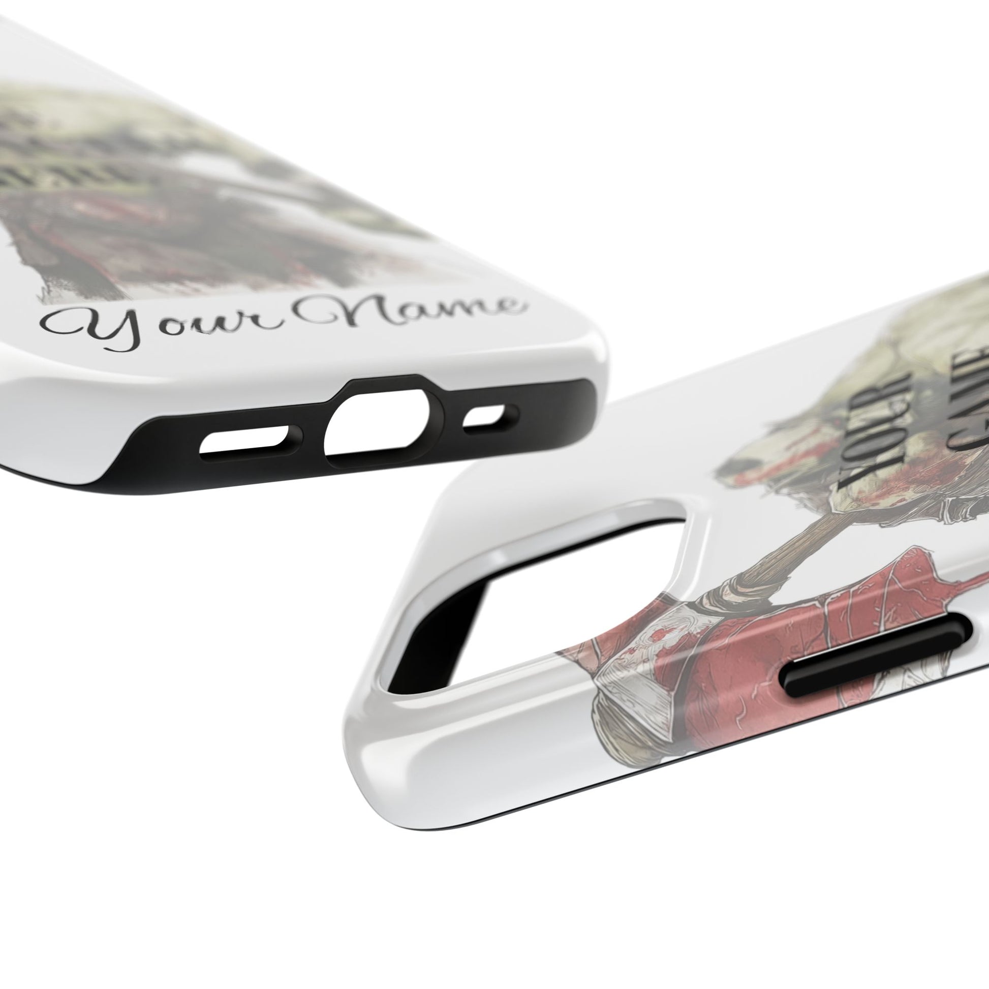 Clear iphone case with printed design and text 'Your Name' on a white background