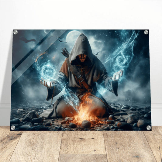 Mage casting spells / fire & water / World of Warcraft / Glossy Acrylic Wall Art