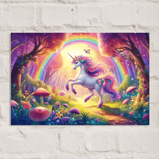 Unicorn / forest / rainbow / Aluminum Print