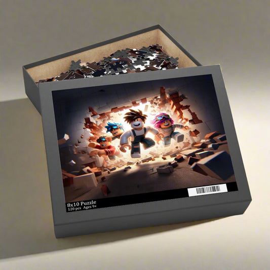 Roblox Puzzle box with a puzzle inside featuring cartoon characters on a white background