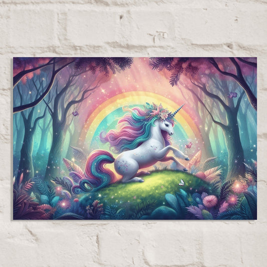 Unicorn / enchanted forest / rainbow / Aluminum Print