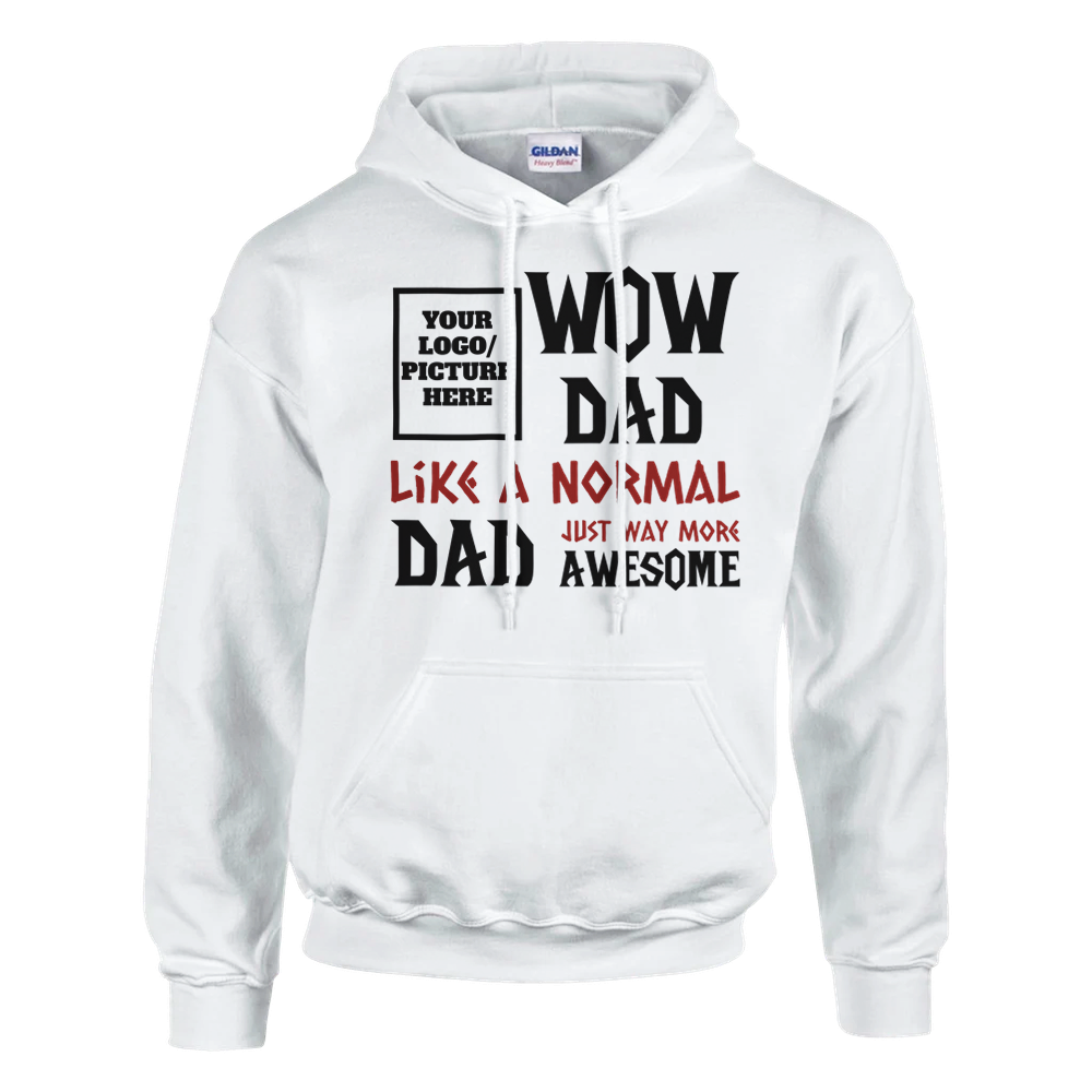 White hoodie with text design on a white background