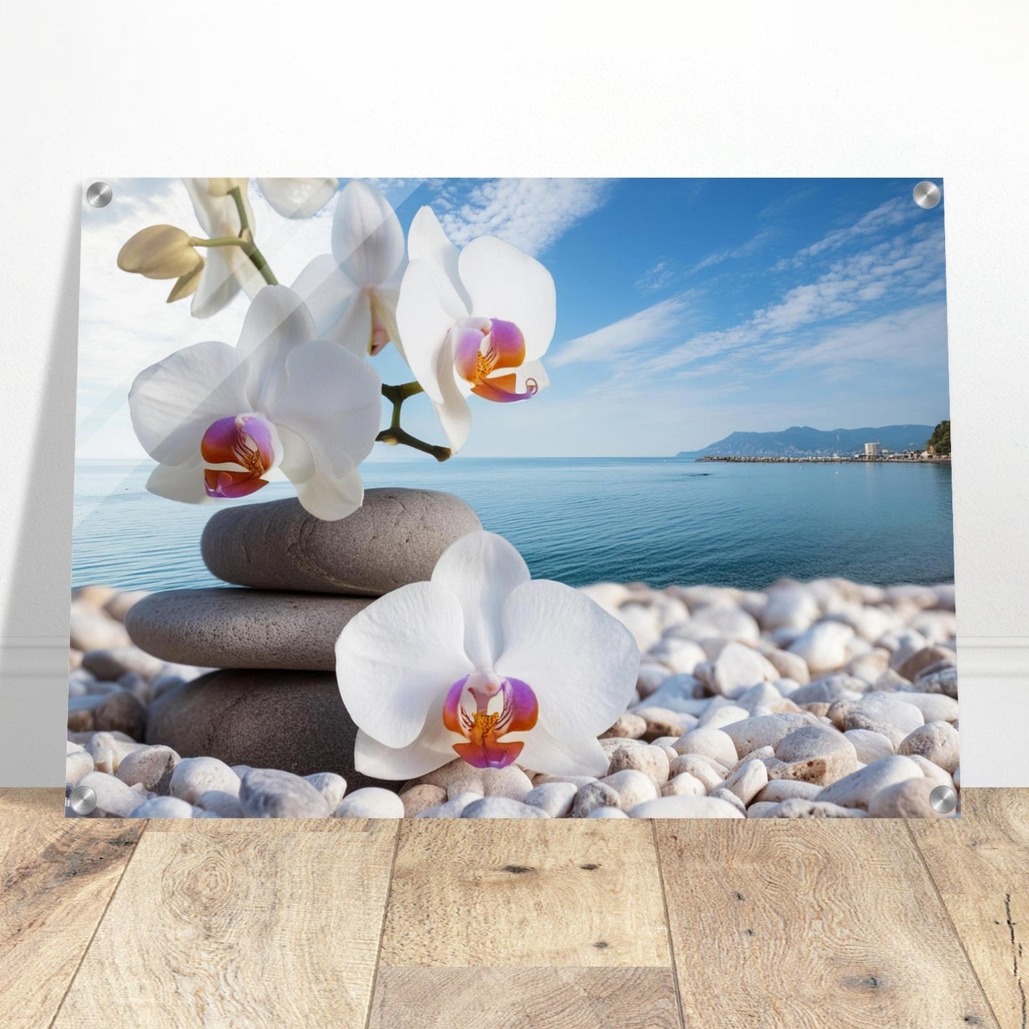 Orchid Zen Sea and stones wall art decor