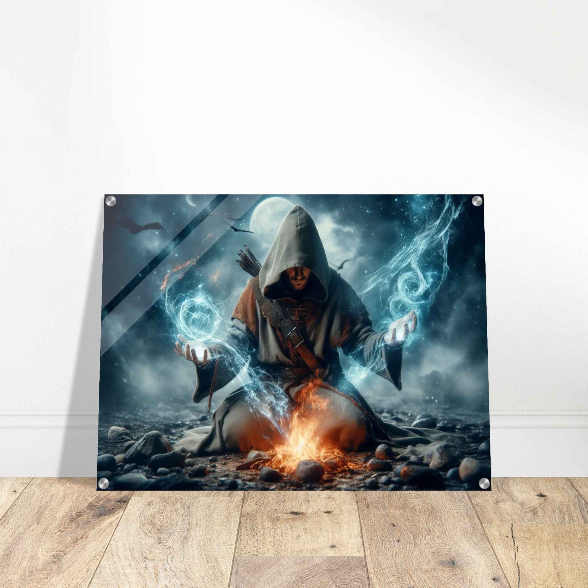 Mage casting spells / fire & water / World of Warcraft / Glossy Acrylic Wall Art
