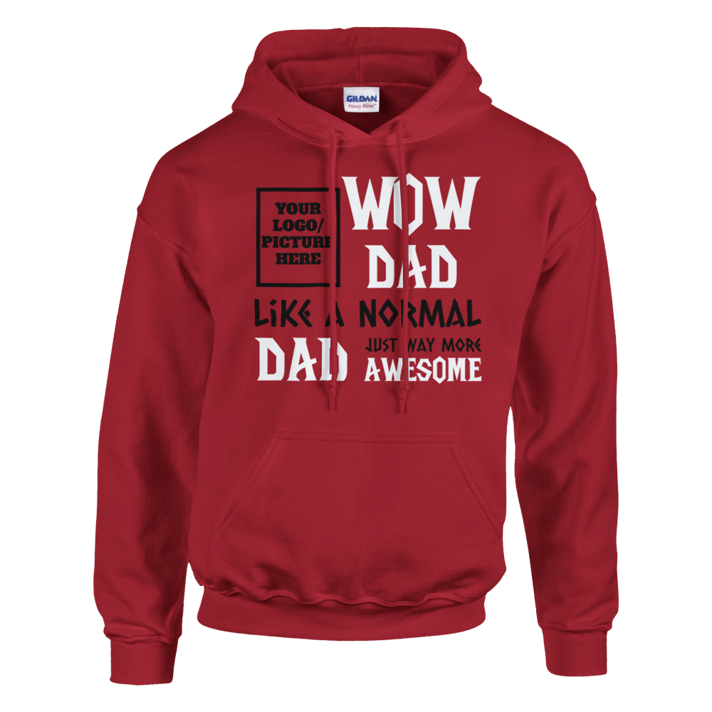 Red hoodie with text design on a white background