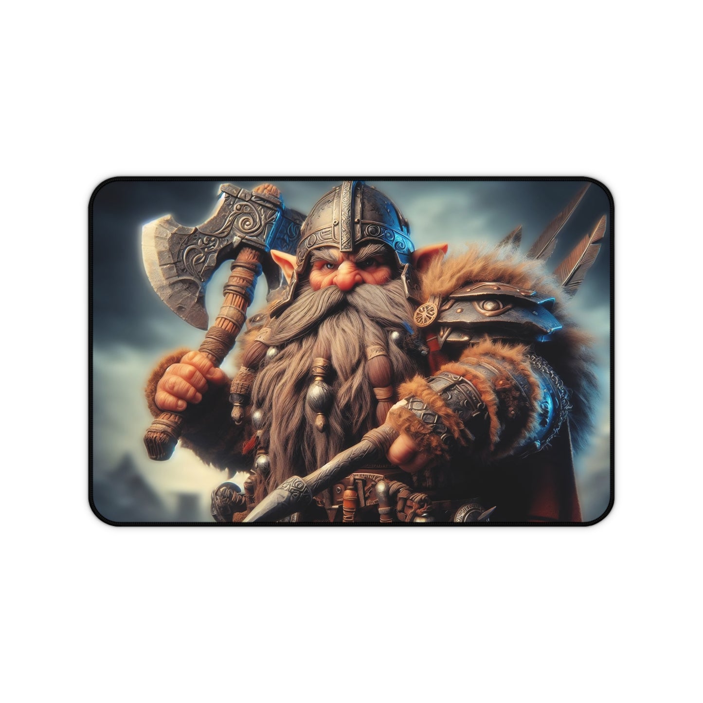 Mouse pad with a fantasy character holding an axe on a white background